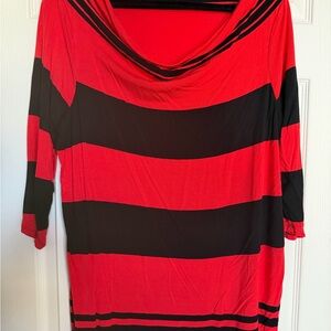 Addition Elle Coral and Black Striped Top with wide neck - Size 2x Like New
